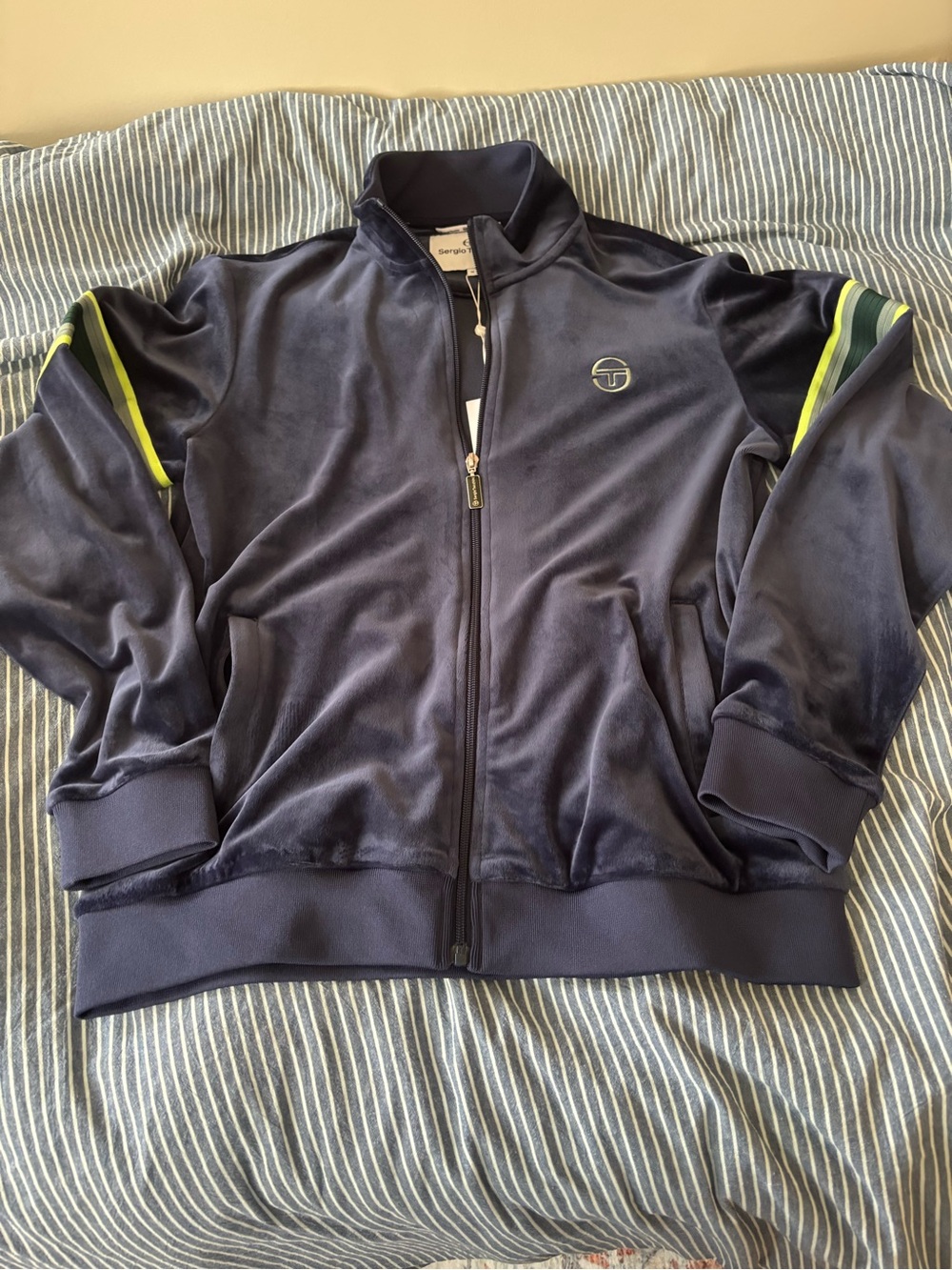 Sergio Tacchini Navy Track Jacket with Lime Accent NWT M